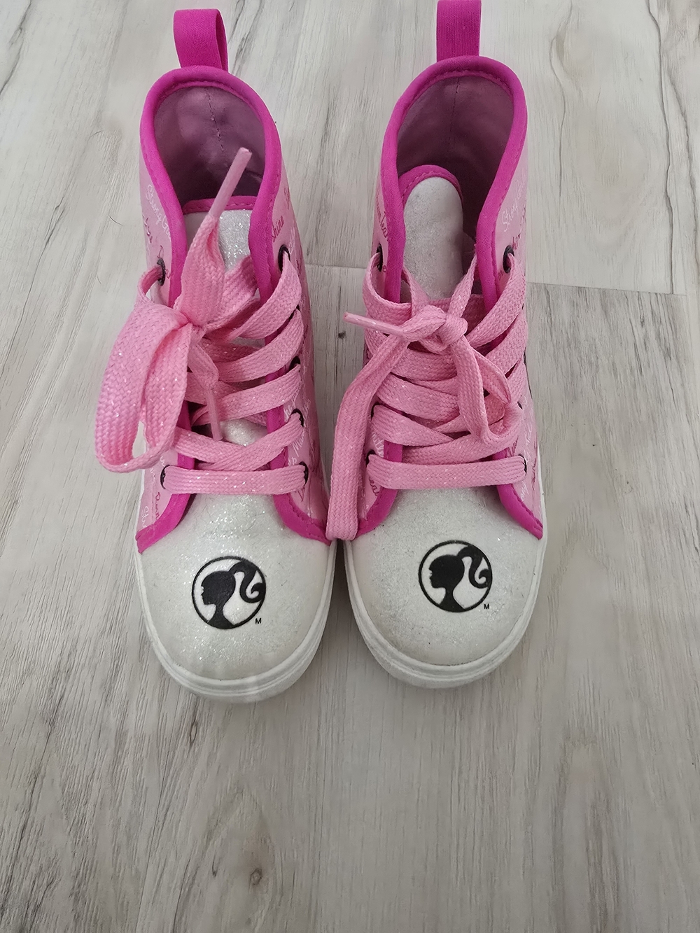 Kids Pink High-Top Barbie Sneakers with Glitter Toe